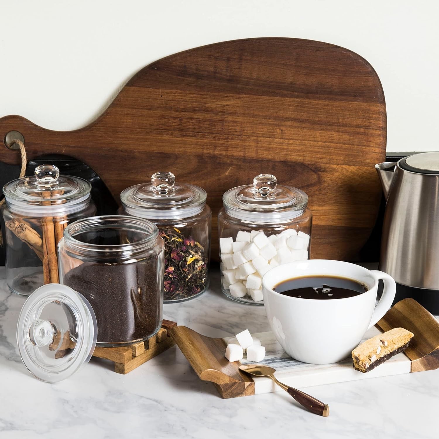 Glass Cookie Jars Labels Marker Gallon Canister Sets For Kitchen Counter With Airtight Lids, Sugar Packet Holder