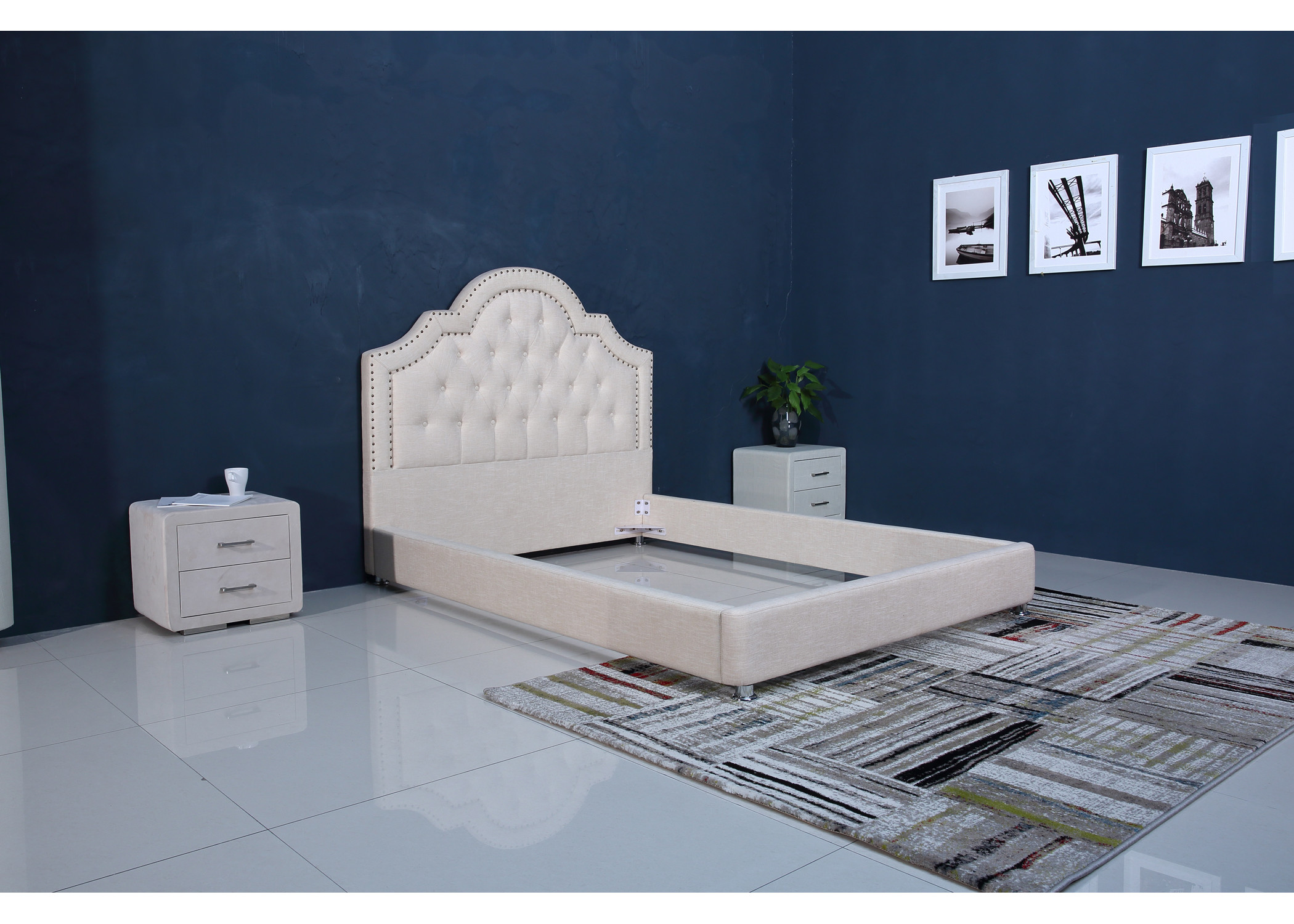 Small Linen Platform Bed For Hotel Project And Apartment Modern Design