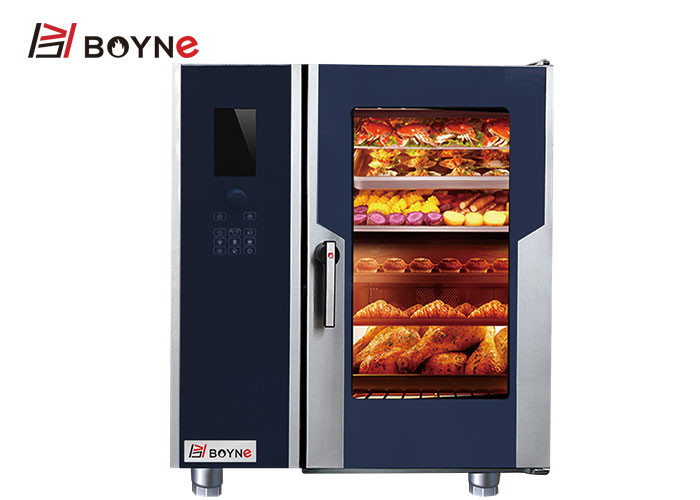 18.5kw Commercial Kitchen Cooking Equipment 10 Trays Steam Combi Oven With Injection LCD Version
