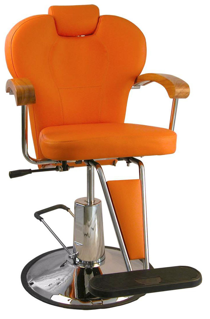 Wooden Armrest Salon Barber Chair Heavy Duty With Orange Color , Round Base