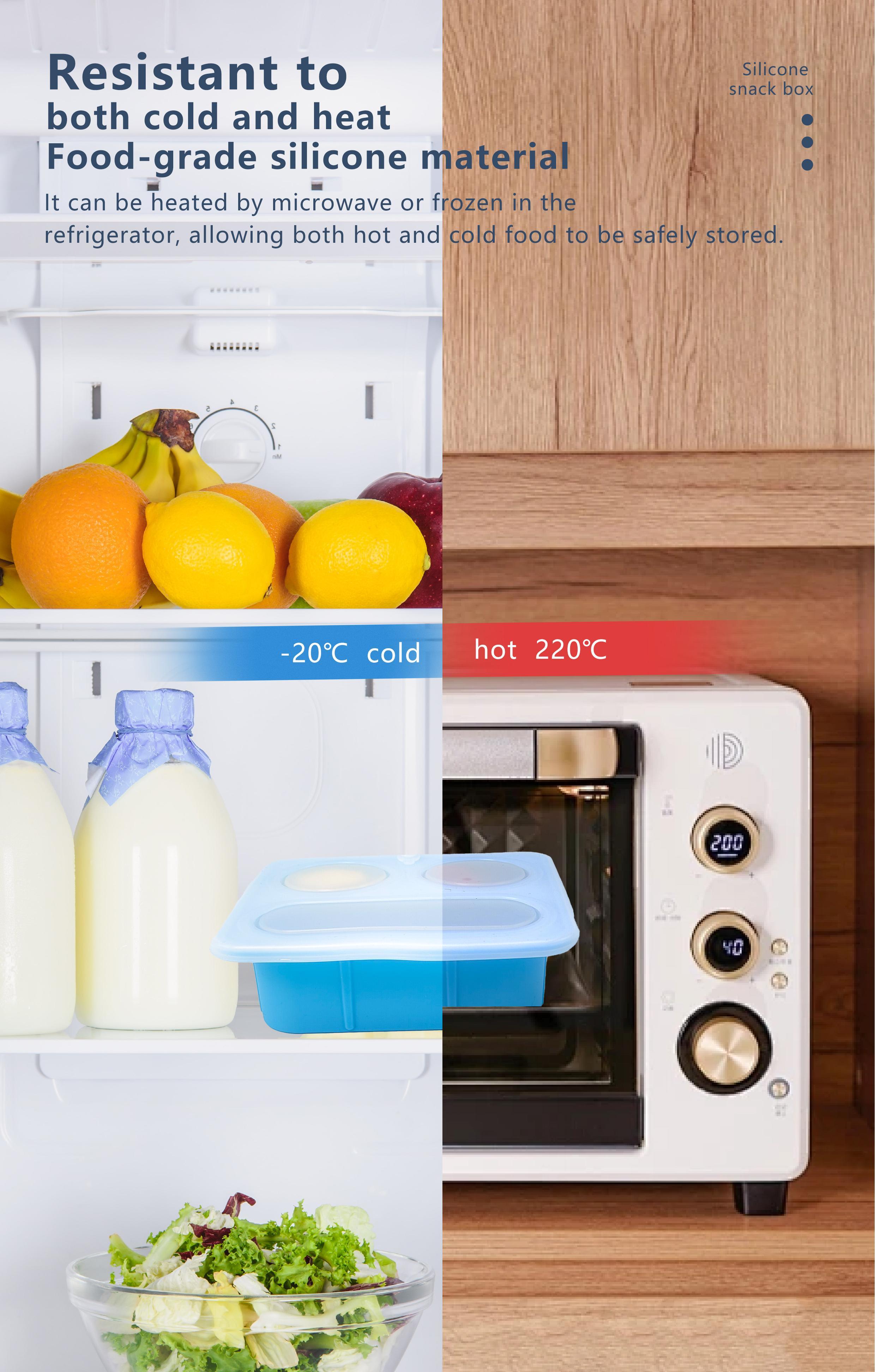 Blue Silicone Divided Snack Box with Lids BPA-Free Leak-Proof Eco-Friendly Microwave Dishwasher Safe for Kids Adults OEM