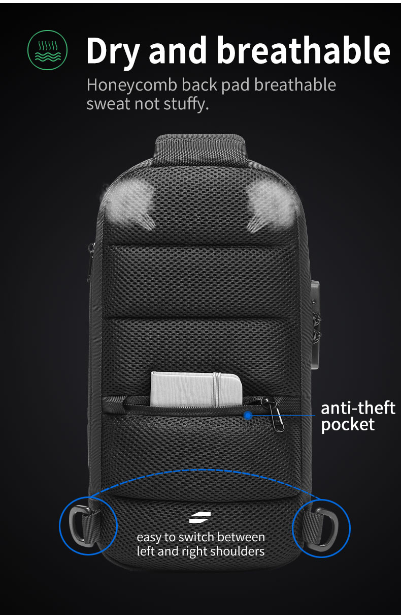Wholesale waterproof anti theft designer crossbody bag custom logo USB sling bags for men single shoulder chest bag