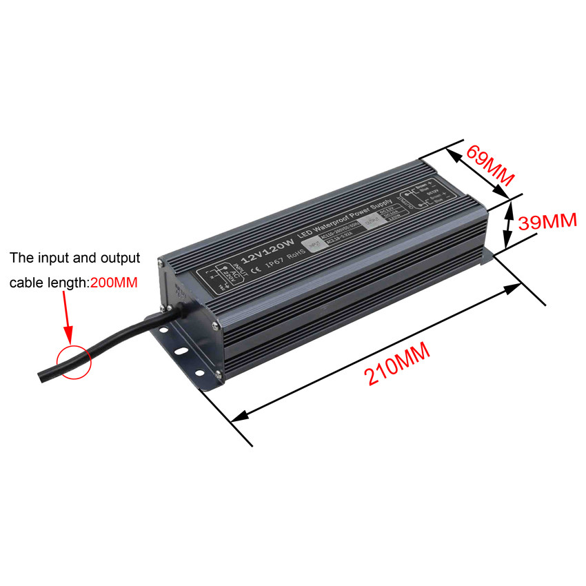 12v 120w waterproof power supply IP67 with coffee color LED transformer Adapter for LED Light