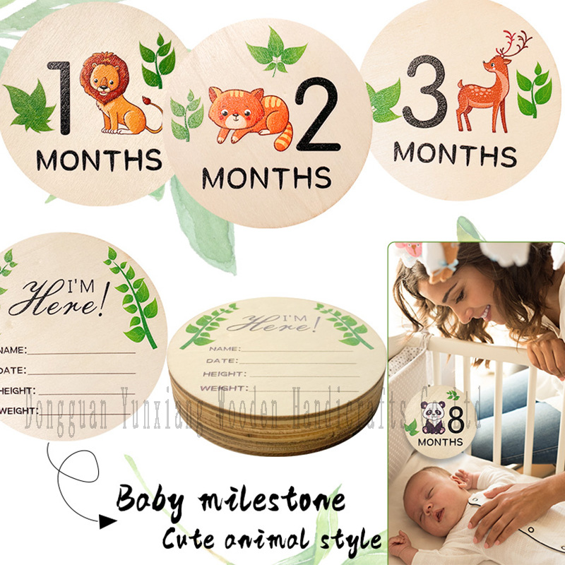 Wooden Baby Monthly Milestone Cards Animal Milestone Cards Wooden Announcement Signs Welcome Newborn