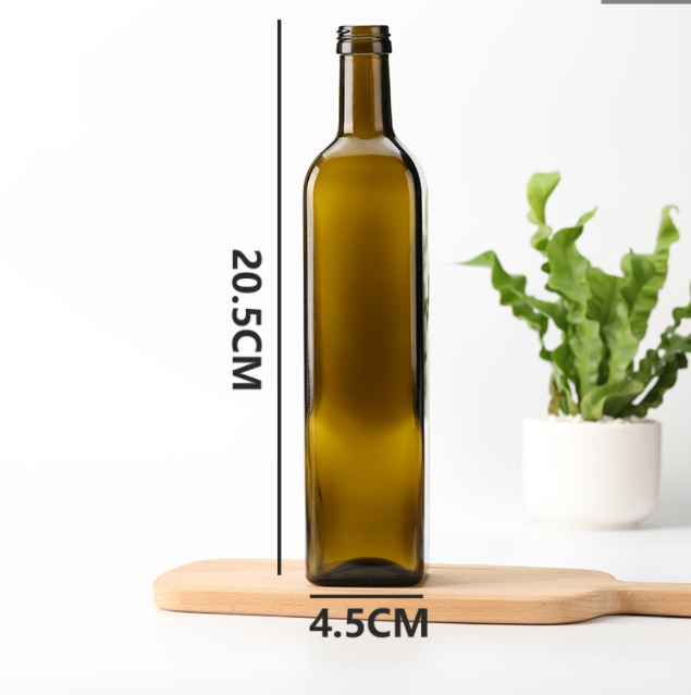 Glass Collar Clear 500ml 750ml Dark Green Round Marasca Cooking Oil Bottle With Lid