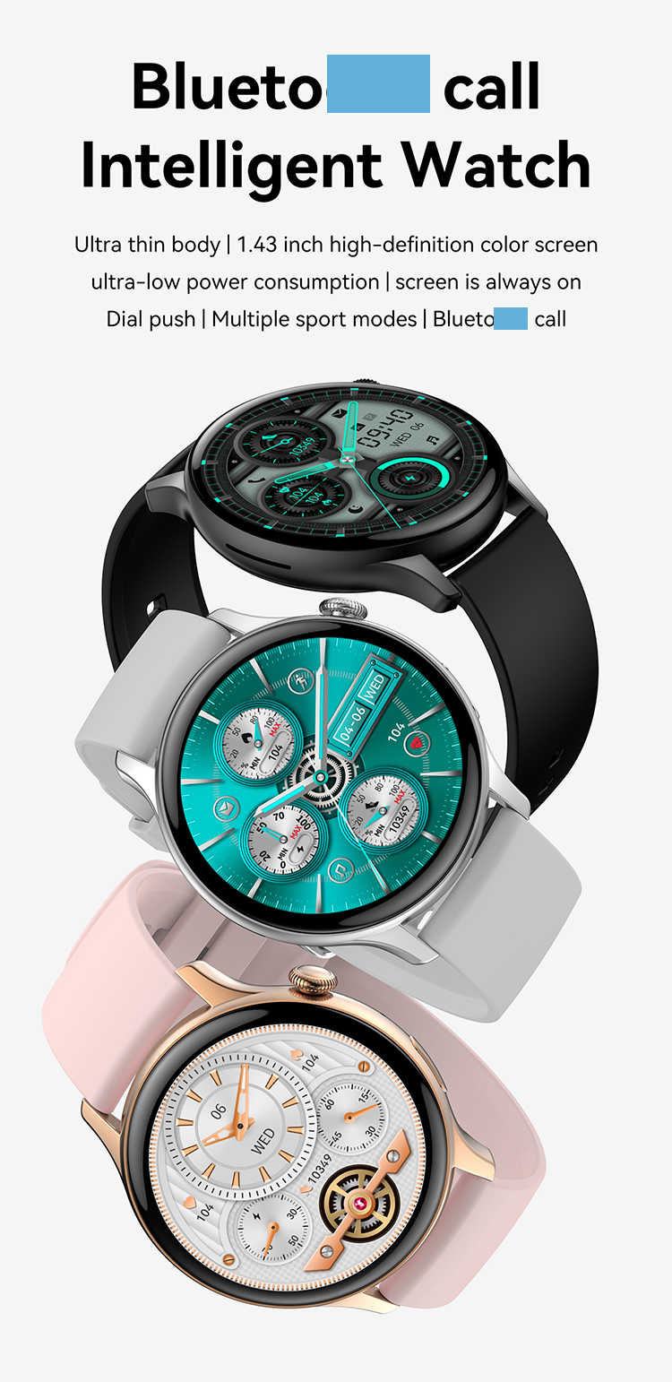 BT Call Smart Watch 1.43inch Round Split Screen NFC Heart Rate Monitor Voice Assistant Amoled Smart Watch