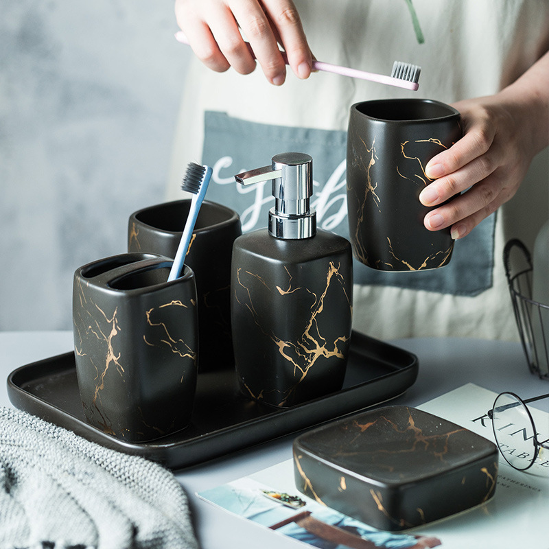 Custom Luxury Ceramics Bathroom Accessories , Marble Bathroom Sets For Home Hotel Gift