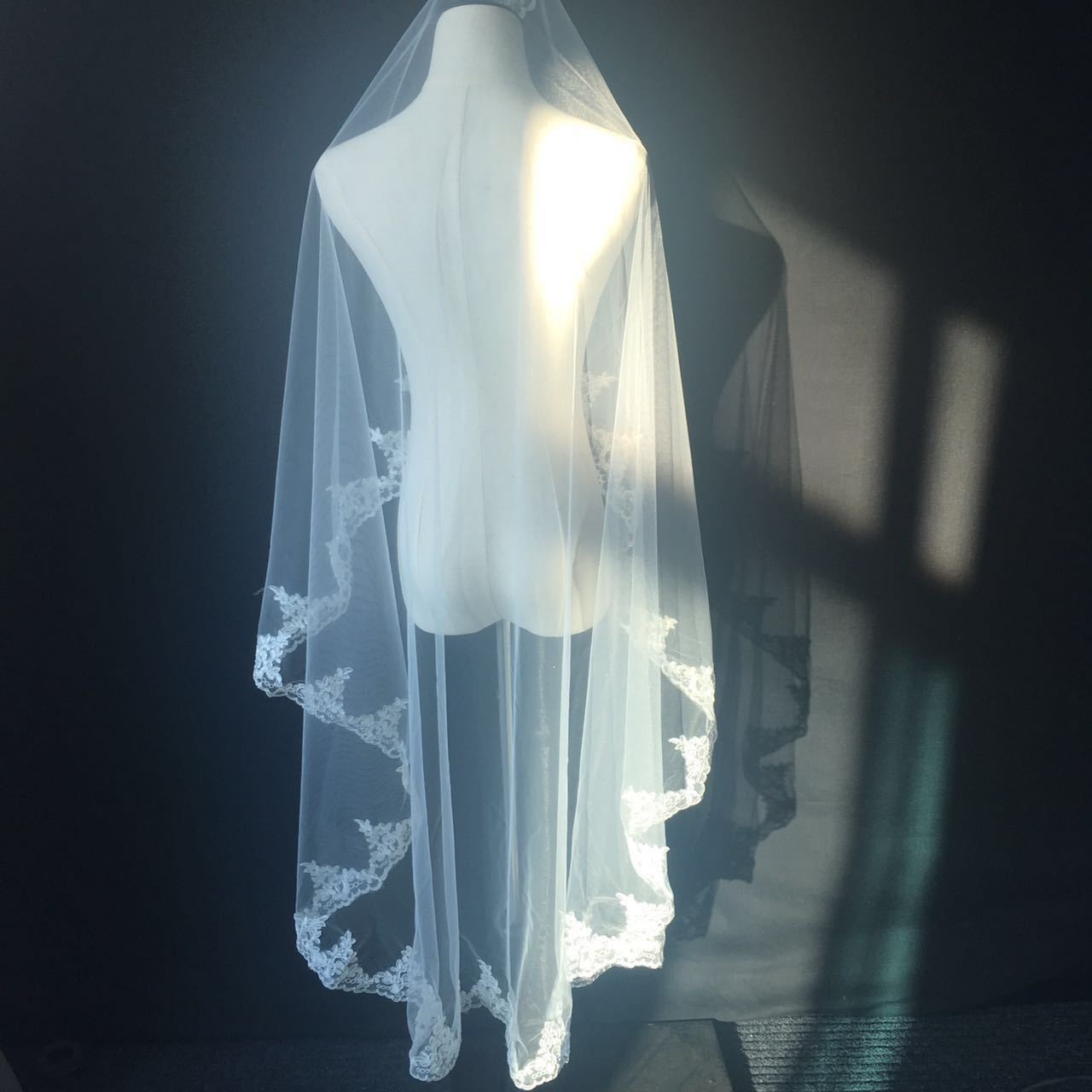 Ivory Bridal Veil Embroidery Lace Edge with Cord