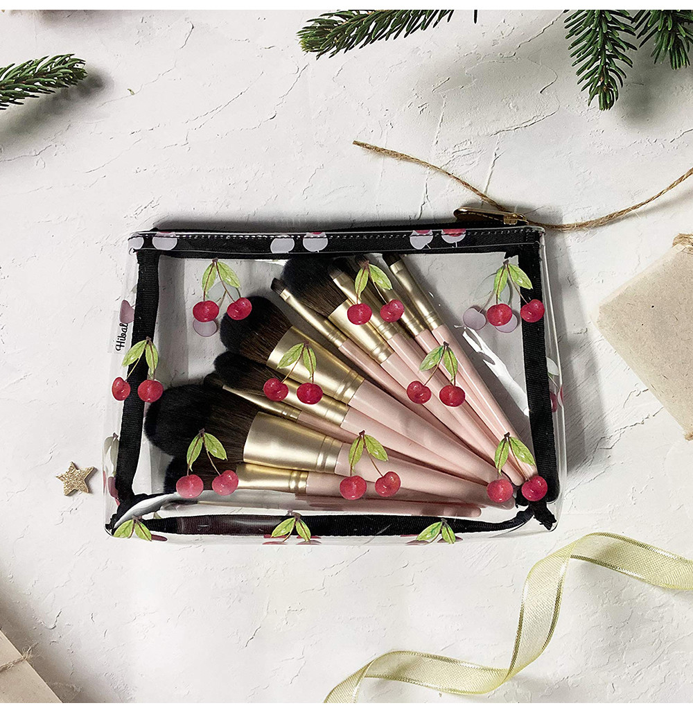 Cherry Print Clear PVC Makeup Cosmetic Bag For Travel