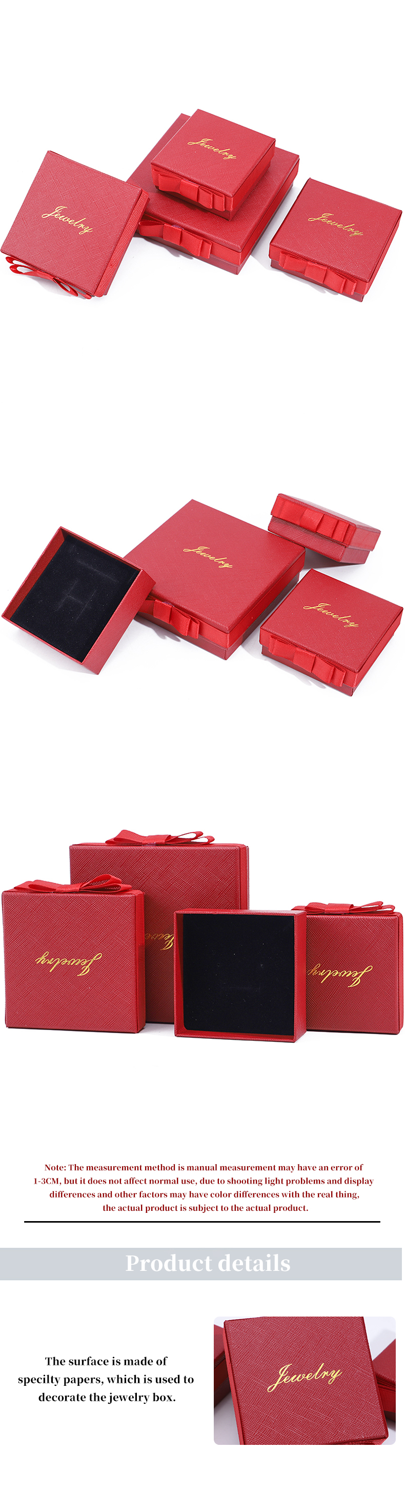 Custom Logo Red Paper Jewelry Box For Necklace Earrings Ring Handmade Rectangle