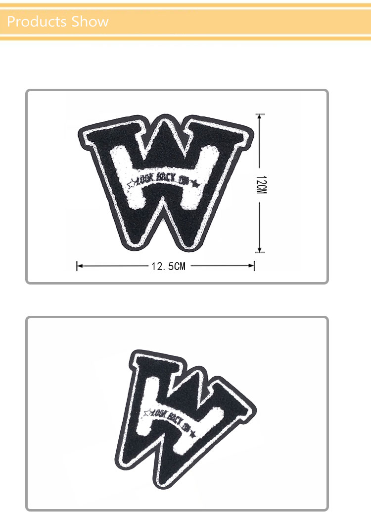 W Letter 3D DIY Chenille Patch , Small Iron On Patches Cutomized Shape