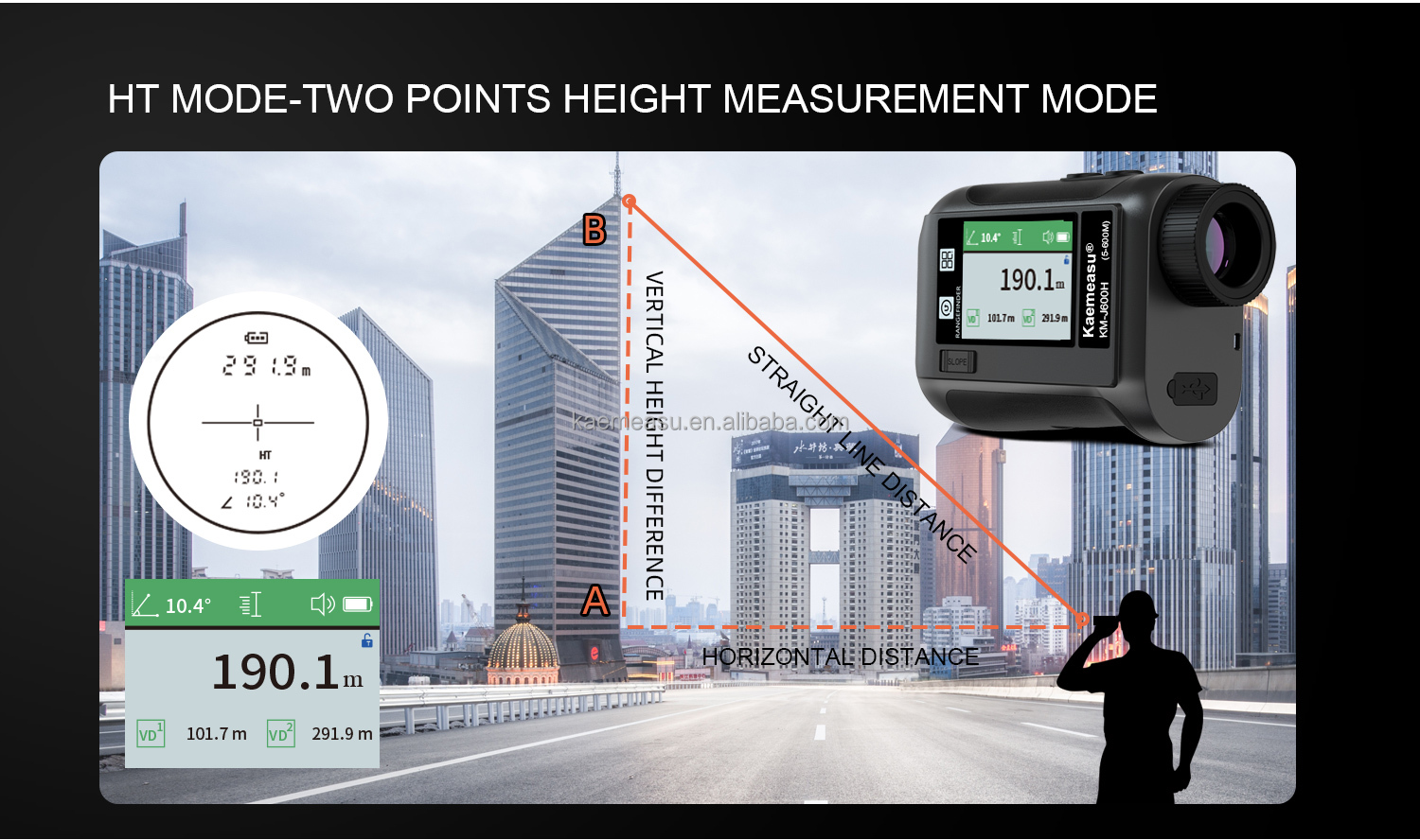 J600m Laser Rangefinder Rechargeable Fast Read Laser Distance Meter LCD Screen Memory Storage Portable Design