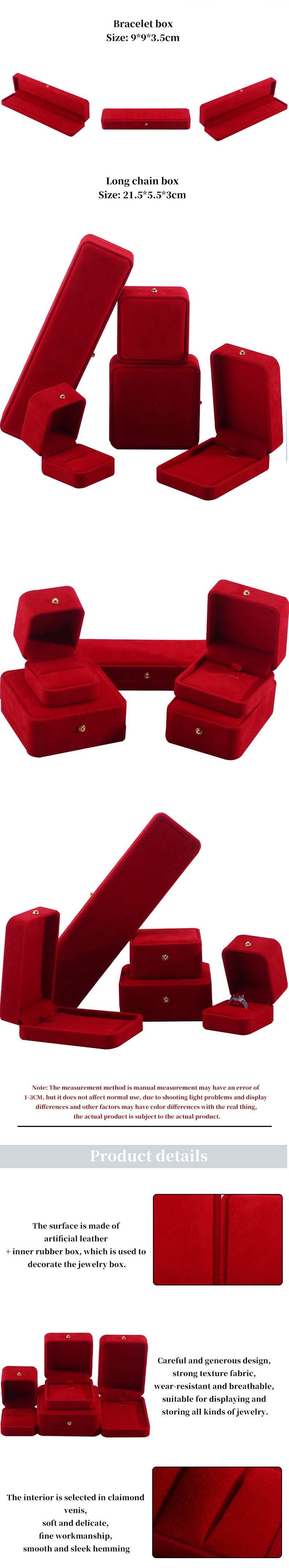 Red Velvet Jewelry Packaging Box for Necklace Bracelet Stud Earrings Ring Custom Logo