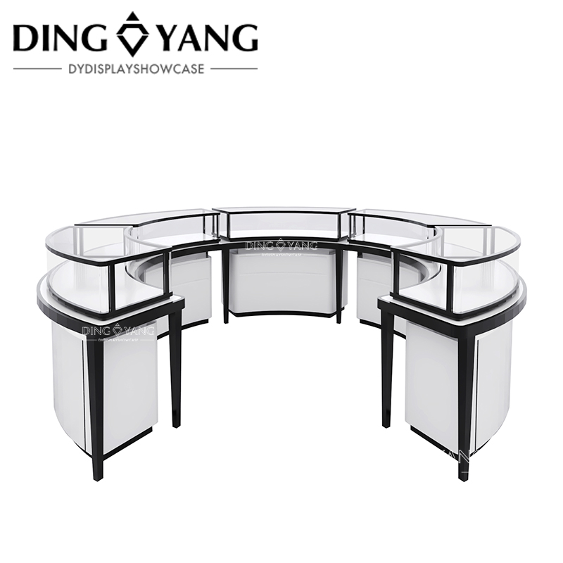 High End Lockable Jewelry Showcase Display Customize Factory Round Black And White Center Island Showcases