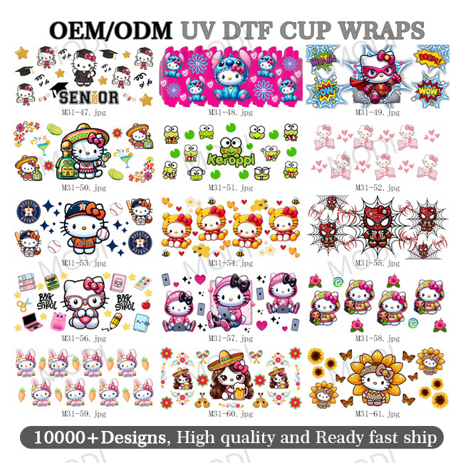 Imaiwill Custom MOQ High Quality Fashion Transfer Label Transparent Film UV DTF Glass Jar Packaging Transfer Cartoon