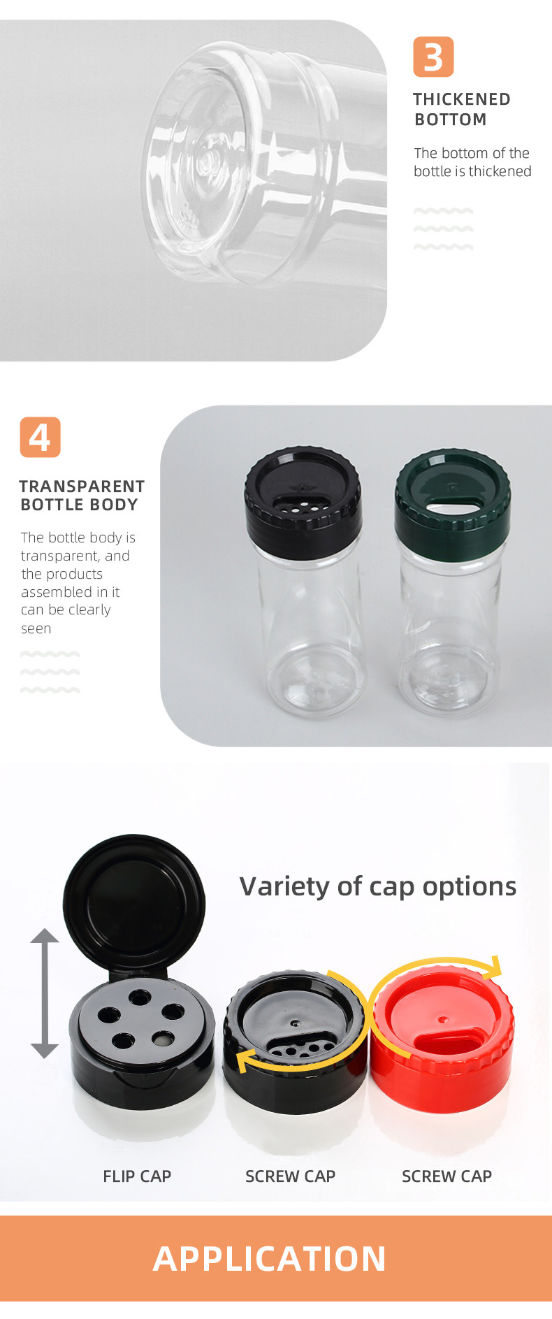 Screw Cap Plastic Spice Bottles Empty Pepper Seasoning Plastic Shaker Jars
