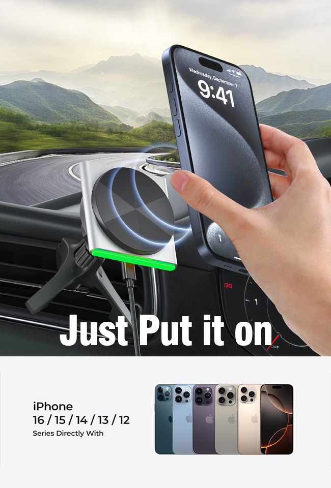 Iphone Charger Stand Metal Material 9-Color RGB Light Effect Wireless Car Mounted Fast Charging Ultra-Thin Design