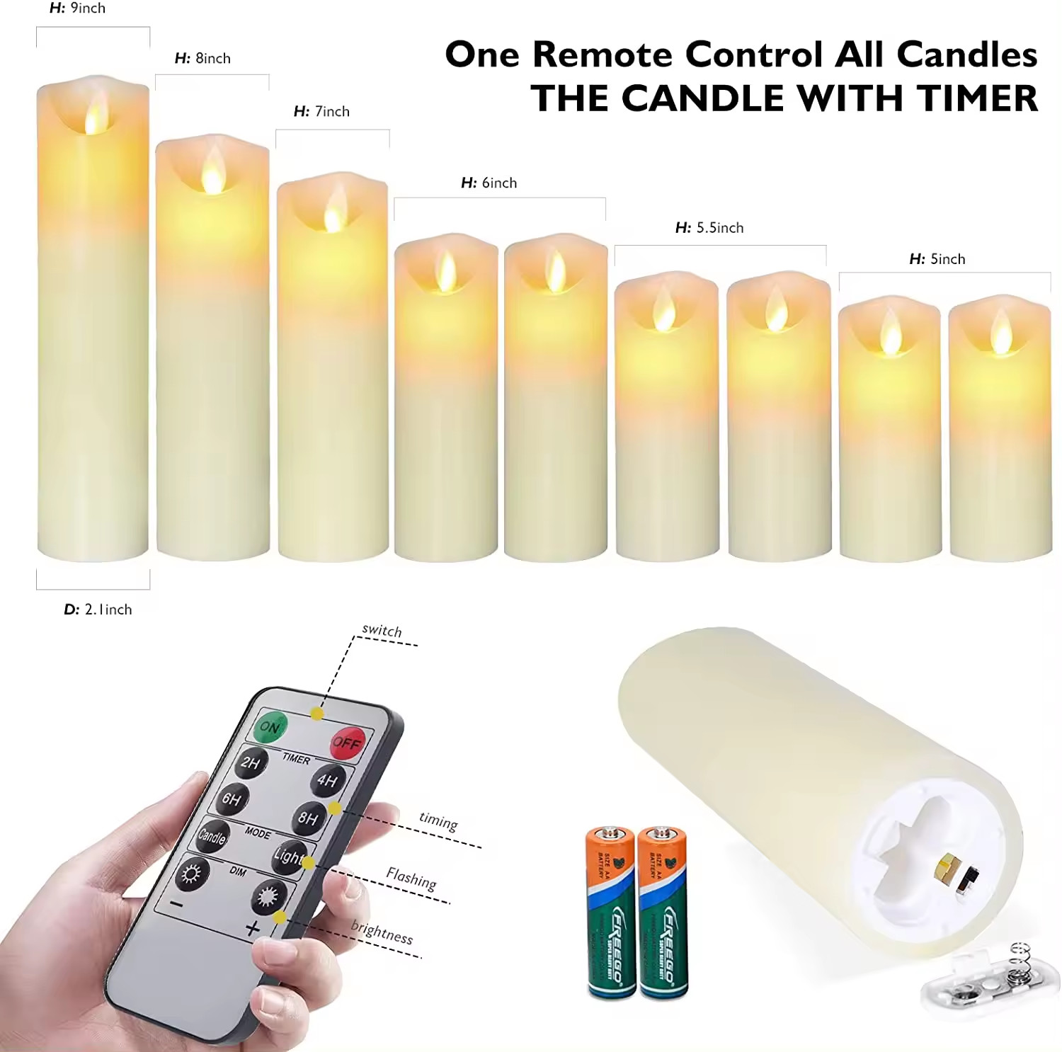 LED Candle Set Of 9 Remote Control With Battery Operated Real Wax Pillar Flameless Candle