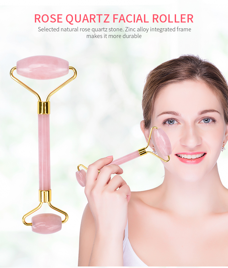 14.5cm Skin Revitalizer Rose Quartz Jade Massage Roller For Face Massage