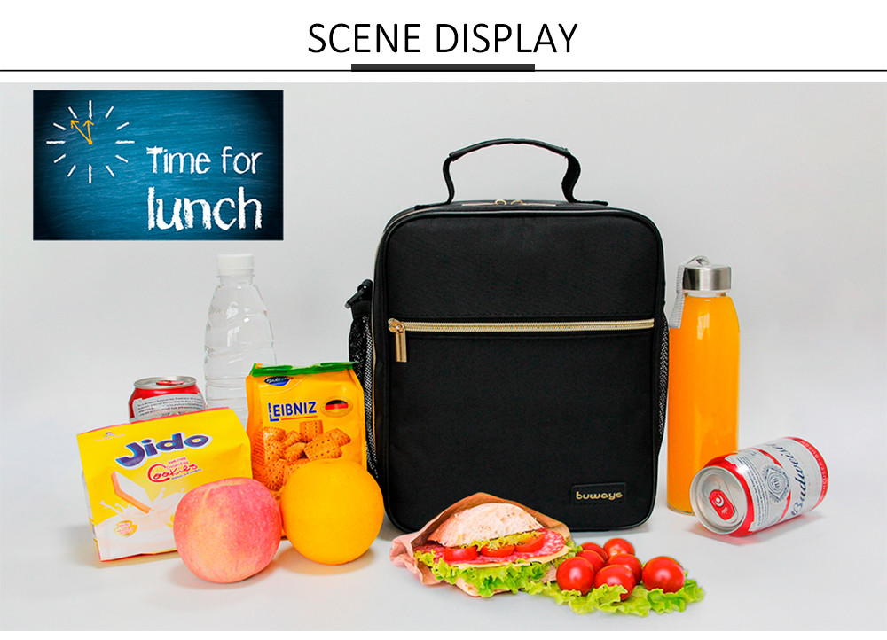 Spacious Pure Color Nylon Lunch Box With Shoulder Strap