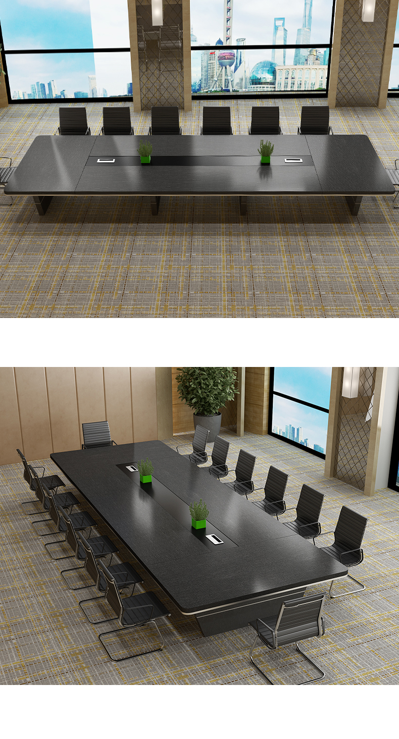 Large Rounded Corner Black Conference Table for Creative Training in Hotel and Hospital