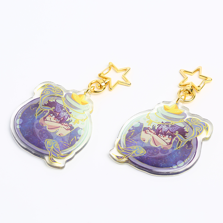 Custom Clear Printed Double Glitter Epoxy Resin Acrylic Charms Keychain for Gift with Star Clasp
