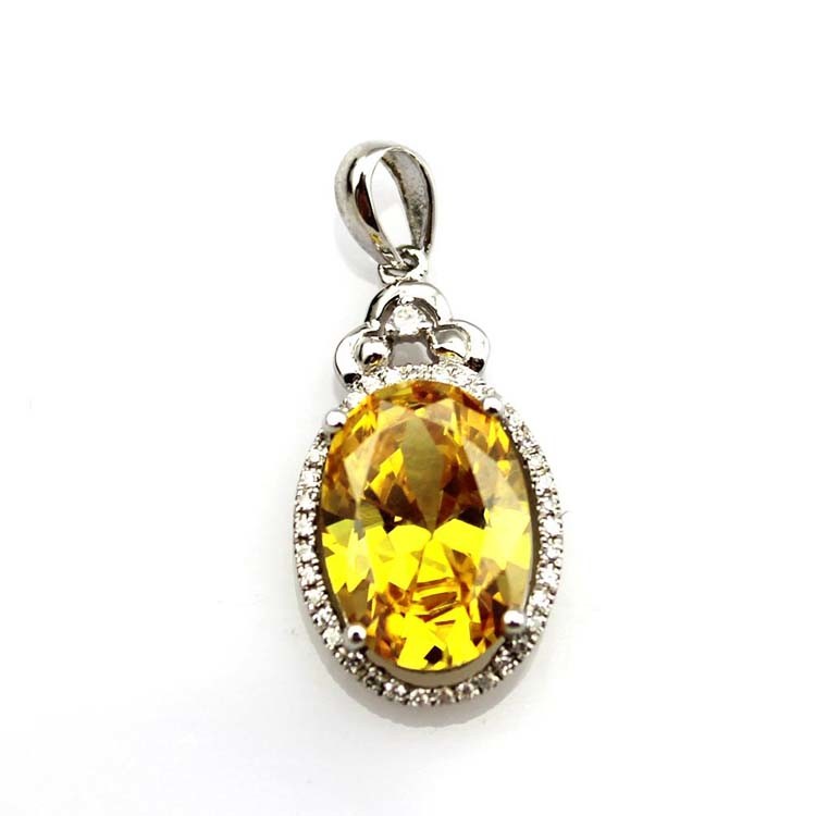 Women's Jewelry 925 Silver 9mmx13mm Yellow Citrine Cubic Zirconia Pendant (PSJ0404)