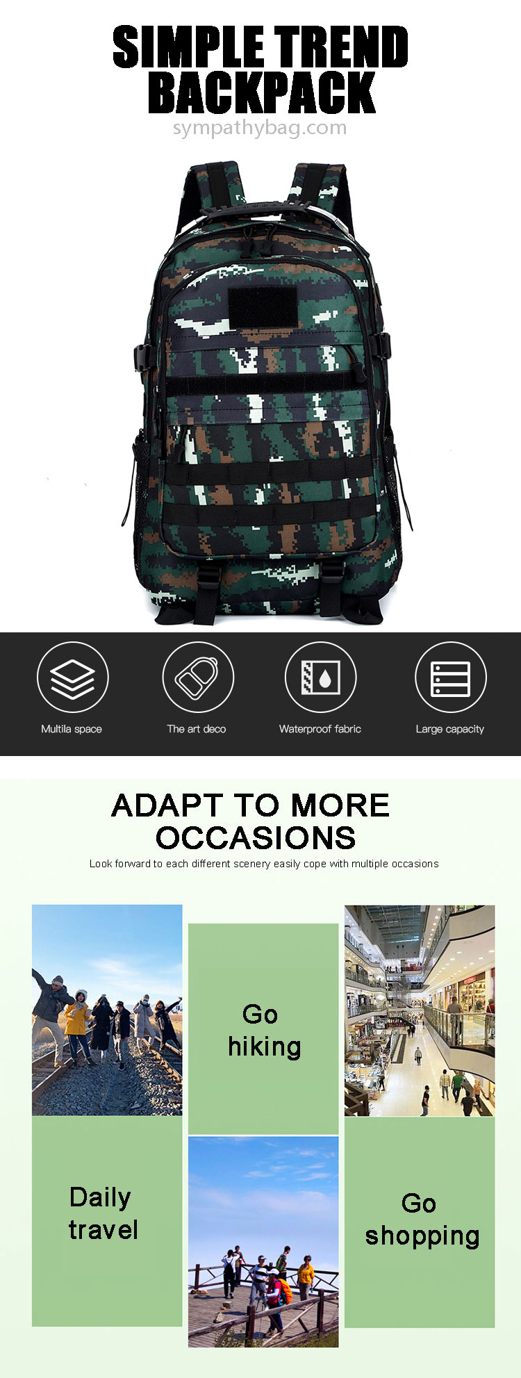 Nylon Multifunctional Travel Backpack Waterproof Sport Rucksack For Outdoor Activity
