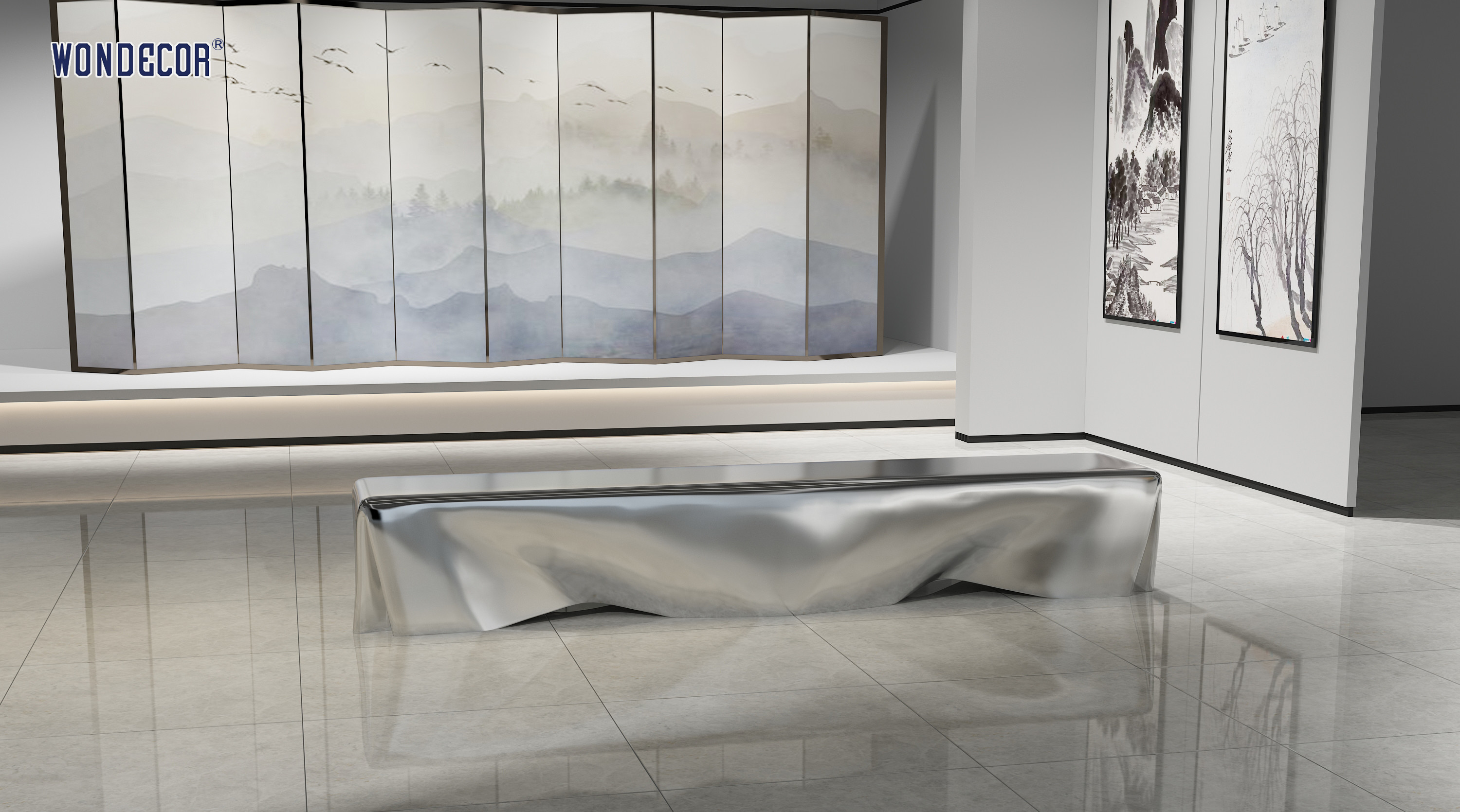 Indoor Hotel Lounge 120cm Large Stainless Steel Bench Metal Home Decoration