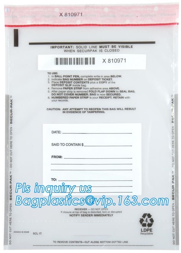Security plastic bag with adhesive tape for cash, plastic money bag, Security Money Cash Bag For Airport/Bank and police