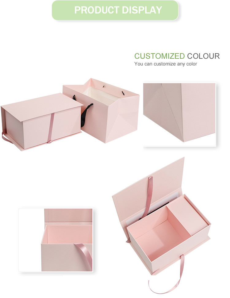 Flowers Pink Foldable Gift Packaging Box With Ribbon Paper Bags