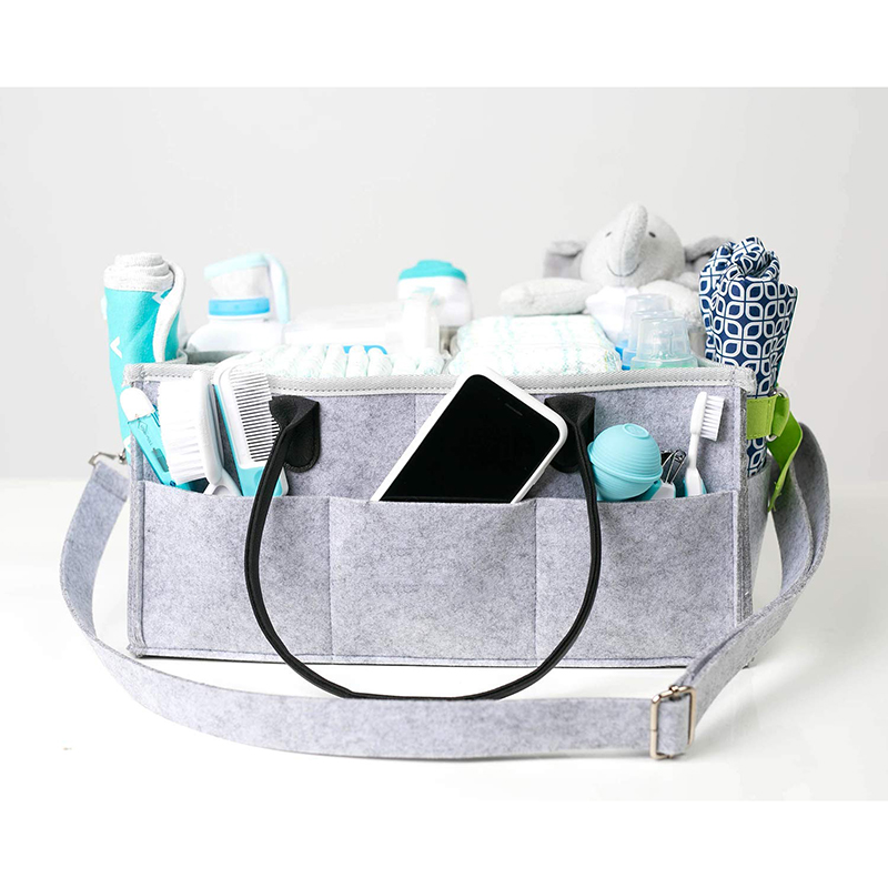 Durable Felt Baby Diaper Caddy With Detachable Adjustable Shoulder Strap