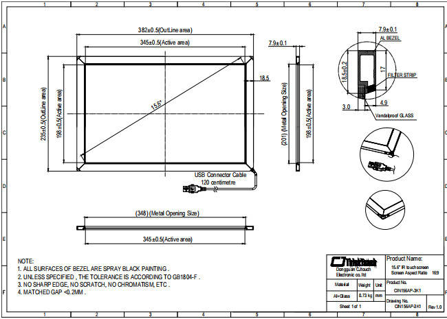 15.6 Inch Interactive Infrared Touch Screen For LCD Display Practical