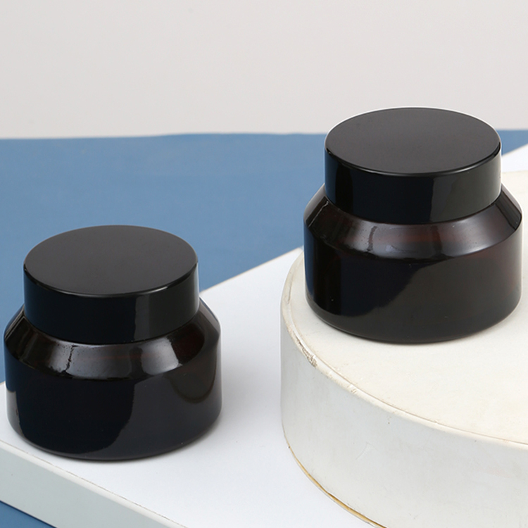 Sloping Shoulders 15g 20g 30g 50g 100g Amber Black Matte Glass Cream Jar with Glossy Black Cap Samples Process 2-3 days