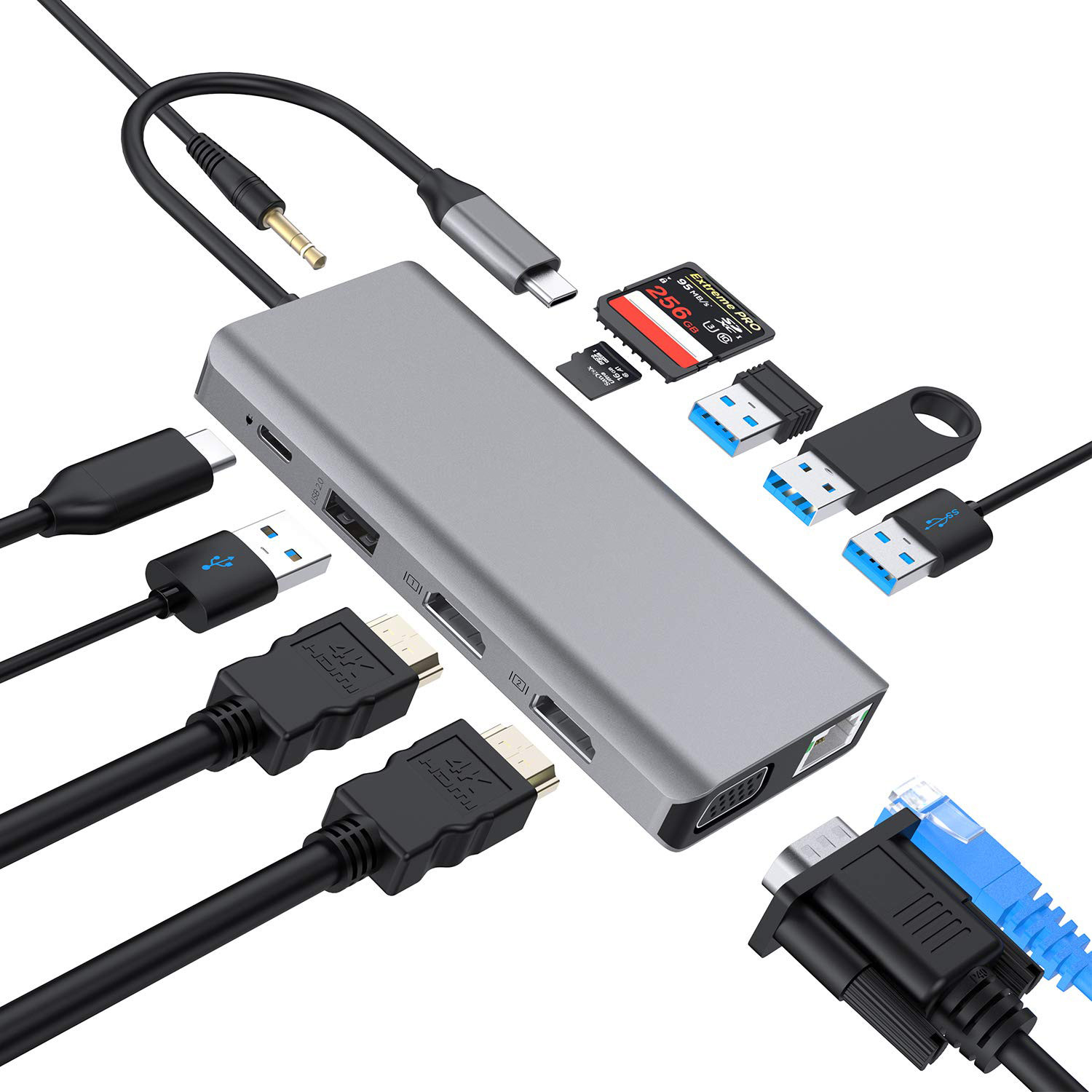 USB 3.0 to 6 Port USB Hub and 1000Mbps Ethernet Adapter for Male-Female Compatibility