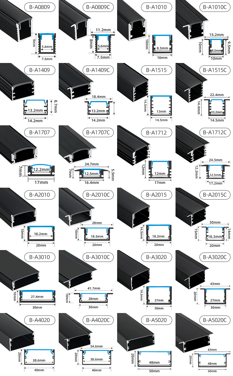 1m-3m 17x7mm Led Strip Aluminum Profile For Led Strip Lighting