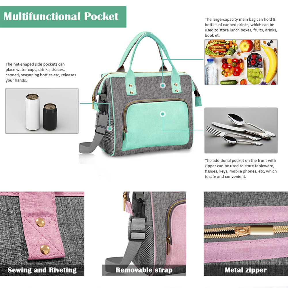 Leakproof Insulated Lunch Tote Bag with Adjustable Removable Shoulder Strap