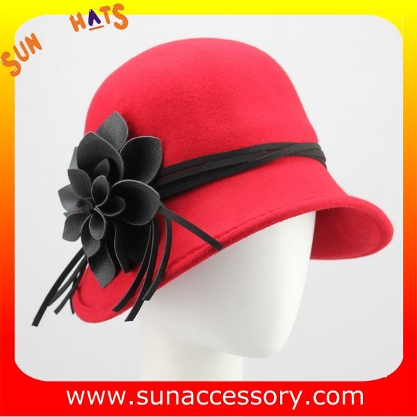 Hot sale Fashion 100% Australia wool felt ladies hats ,Red cloche hats with adjustable band