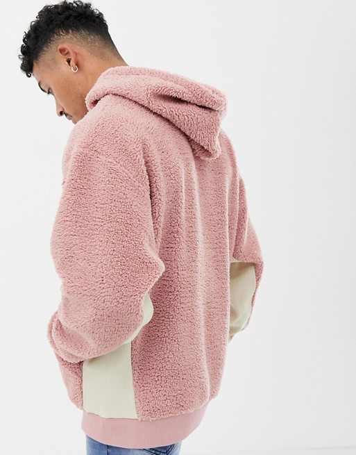 Contrast Knit Rib Mens Sherpa Jacket Oversized Sherpa Sweatshirt Anti Pilling