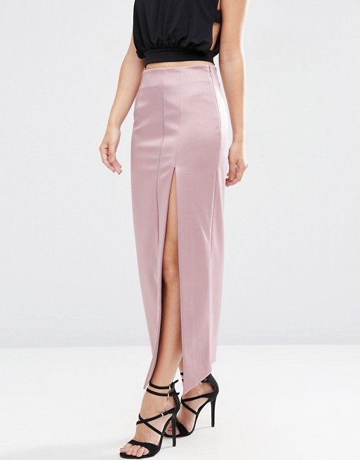 100% Polyester Women Satin Maxi Skirt with Zip-side Fastening