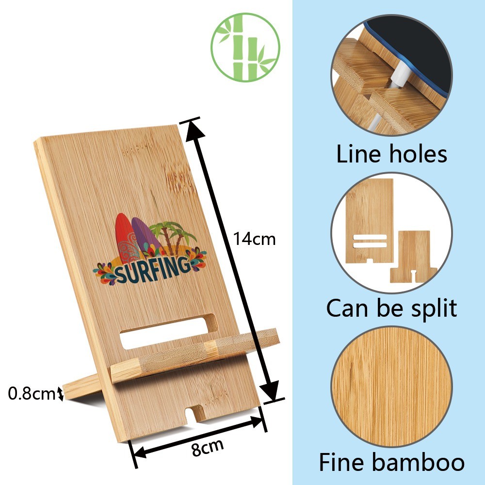 Heat Transfer Printed Bamboo Sublimation Phone Stand Blanks With Charging Port