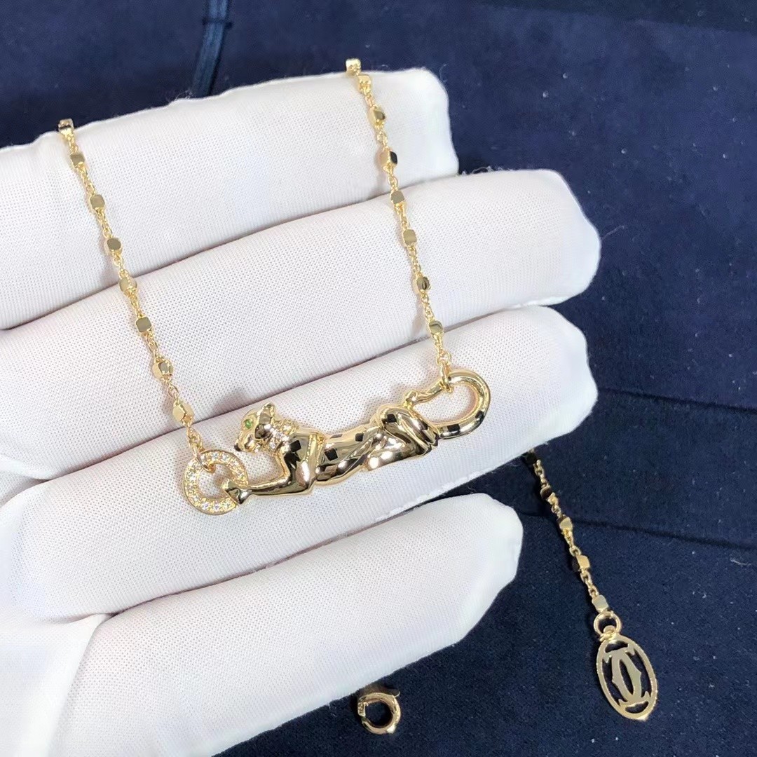 Car Tie 18k Gold PanthèRe De Car Tier Necklace Rose Gold Tsavorite Garnets VVS Diamonds