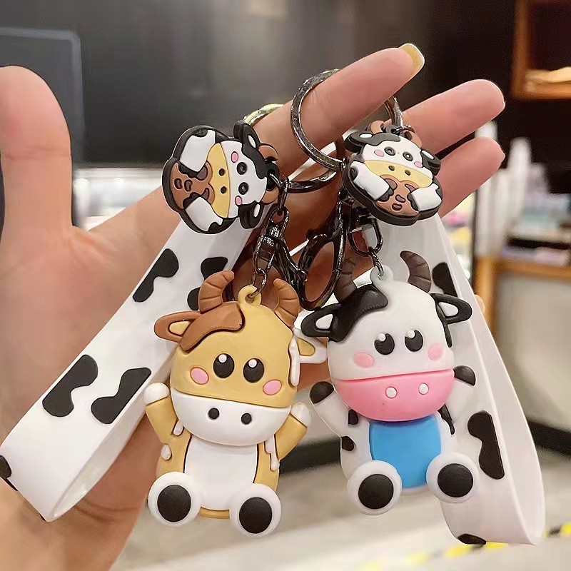Silicone Cartoon Cow Keychain for Ladies Backpack and Car Pendant