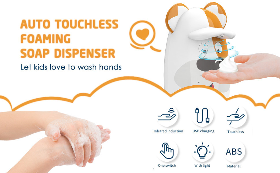 4CM Touchless Foam Soap Dispenser Countertop 200ML Dog Cartoon