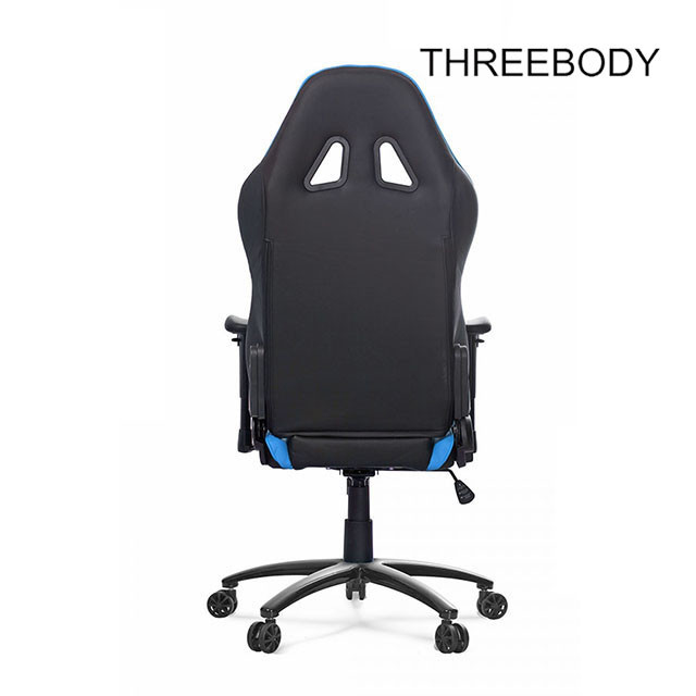 Swivel Black And Blue Leather Gaming Chair With Lumbar Support System