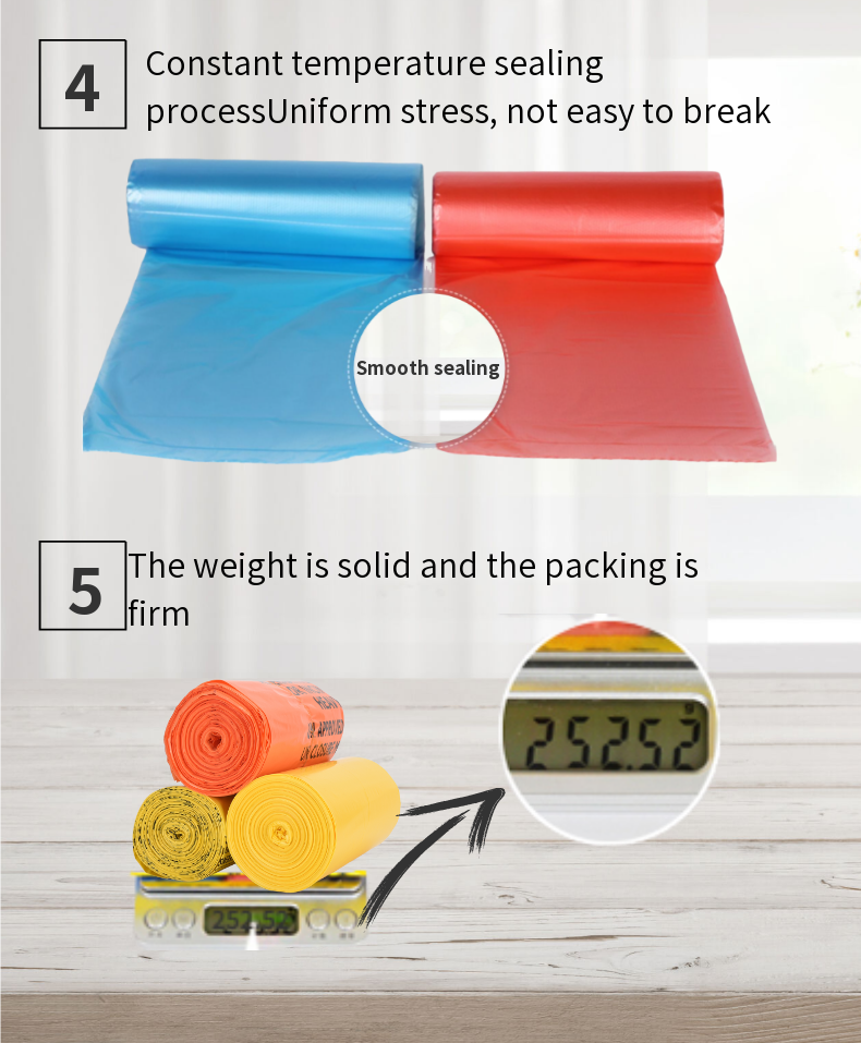 Colorful Customizable Star Seal Clear Plastic Bags On Roll For Office Kitchen And Bedroom Waste Bin