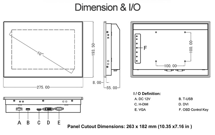 Al Alloy 10" Tft Capacitive Touchscreen , 1280X800 Industrial Touchscreen Displays