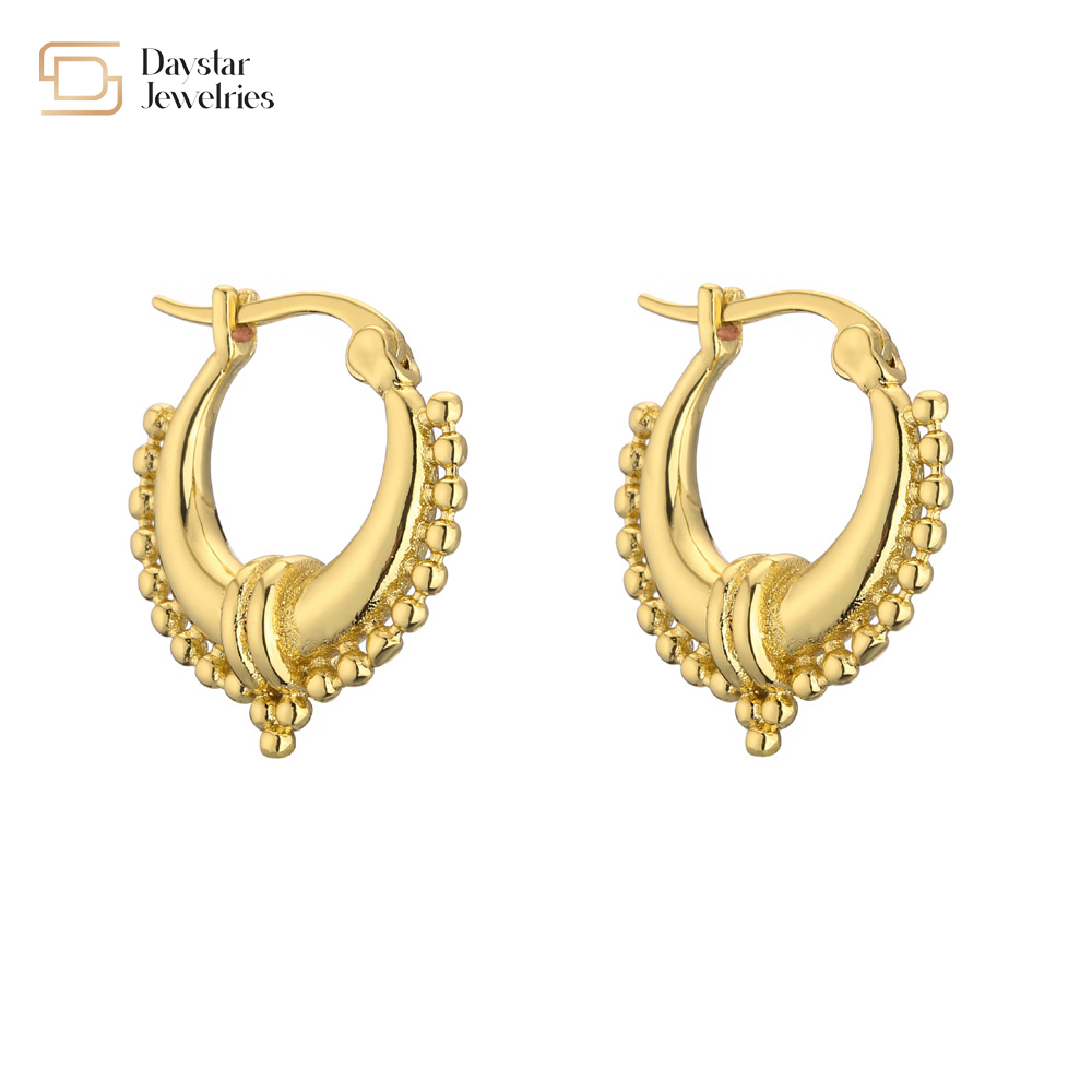 Geometric Brass 18k Gold Plated Hoop Earrings Diamond Zircon Huggie For Women