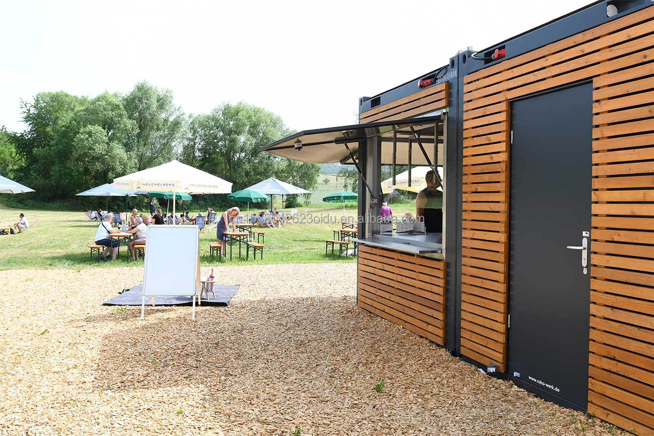 20ft Container Store Wood Grain Metal Frame Hotel Mobile House with Galvanized Steel Square Tubes and Flat Packaging