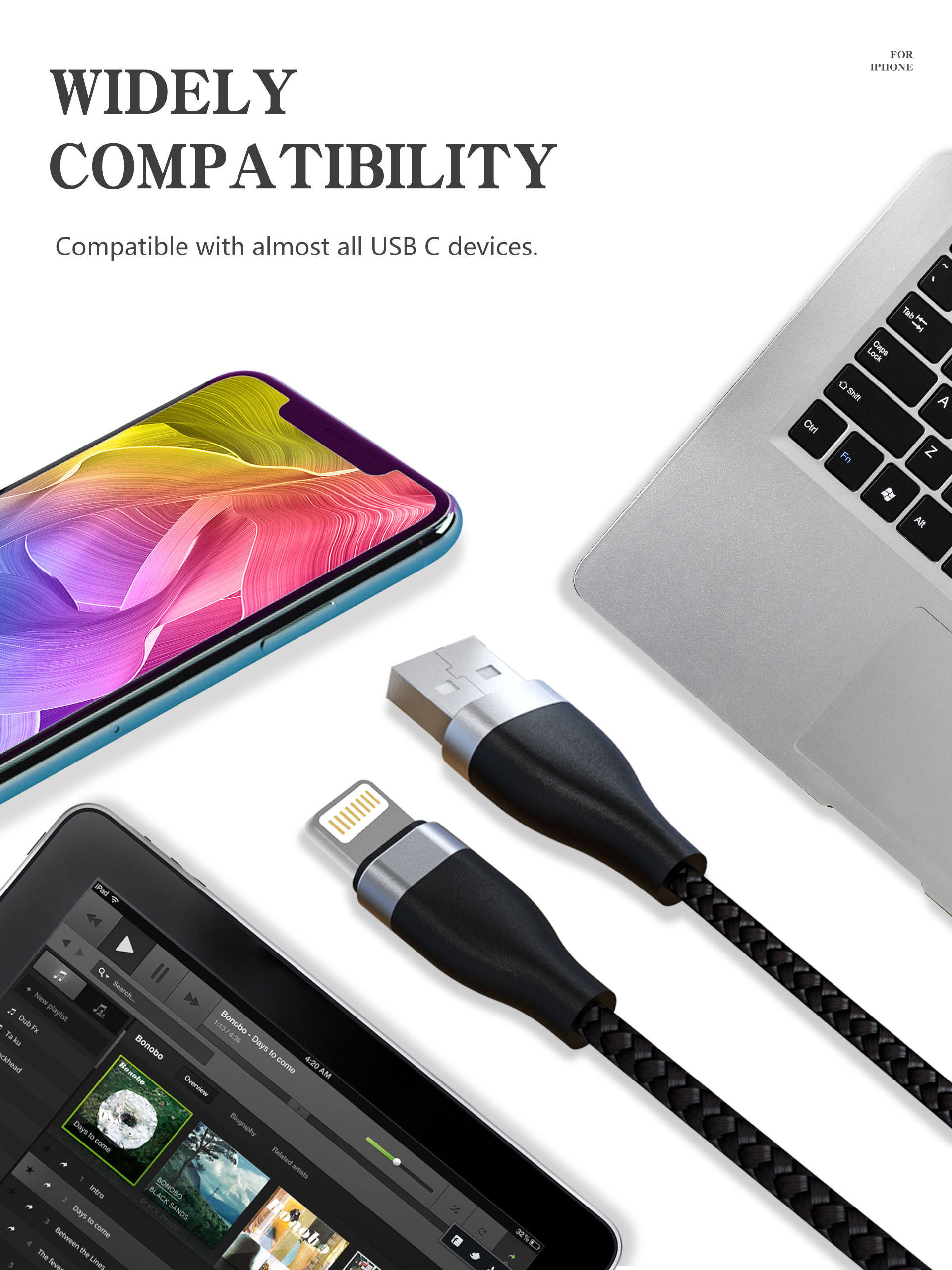 IPhone 11 Charging 6 Foot Data USB Cable 5V 2.4A Output CE Listed